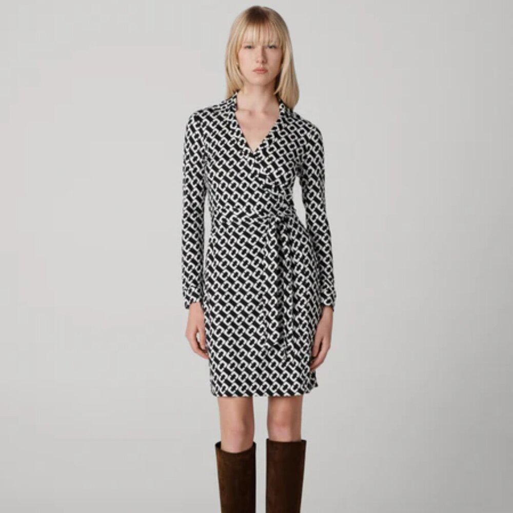 Diane Von Furstenberg DVF Jeanne Silk Jersey Wrap Dress (Chain Link Black)